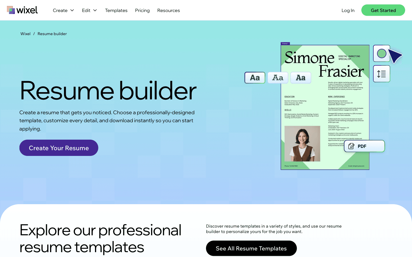 Wix Resume Builder - free design-focused resume creator with unlimited variants