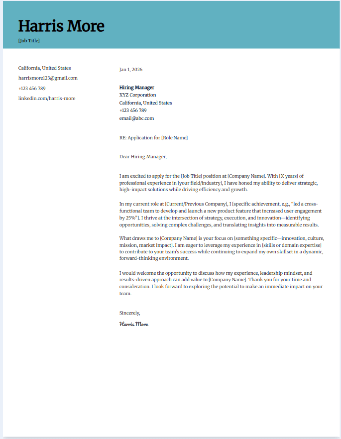 Cover letter template for mid-level employee