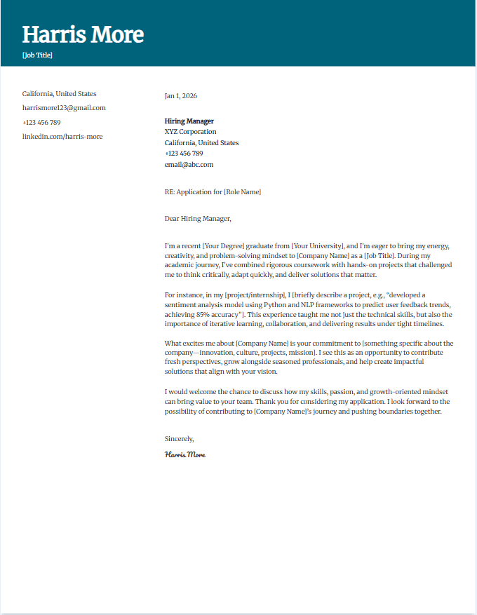 Cover letter template for recent graduate