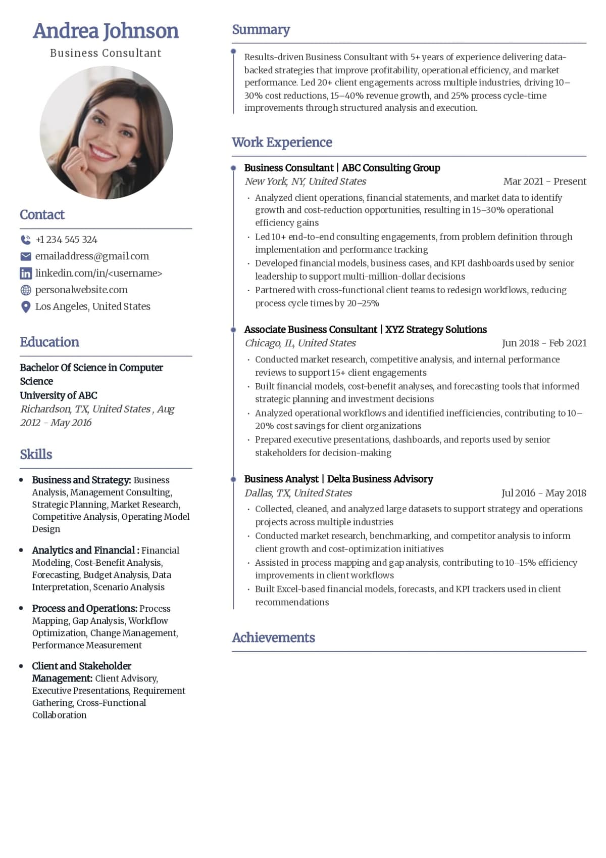 Business Consultant Resume Example