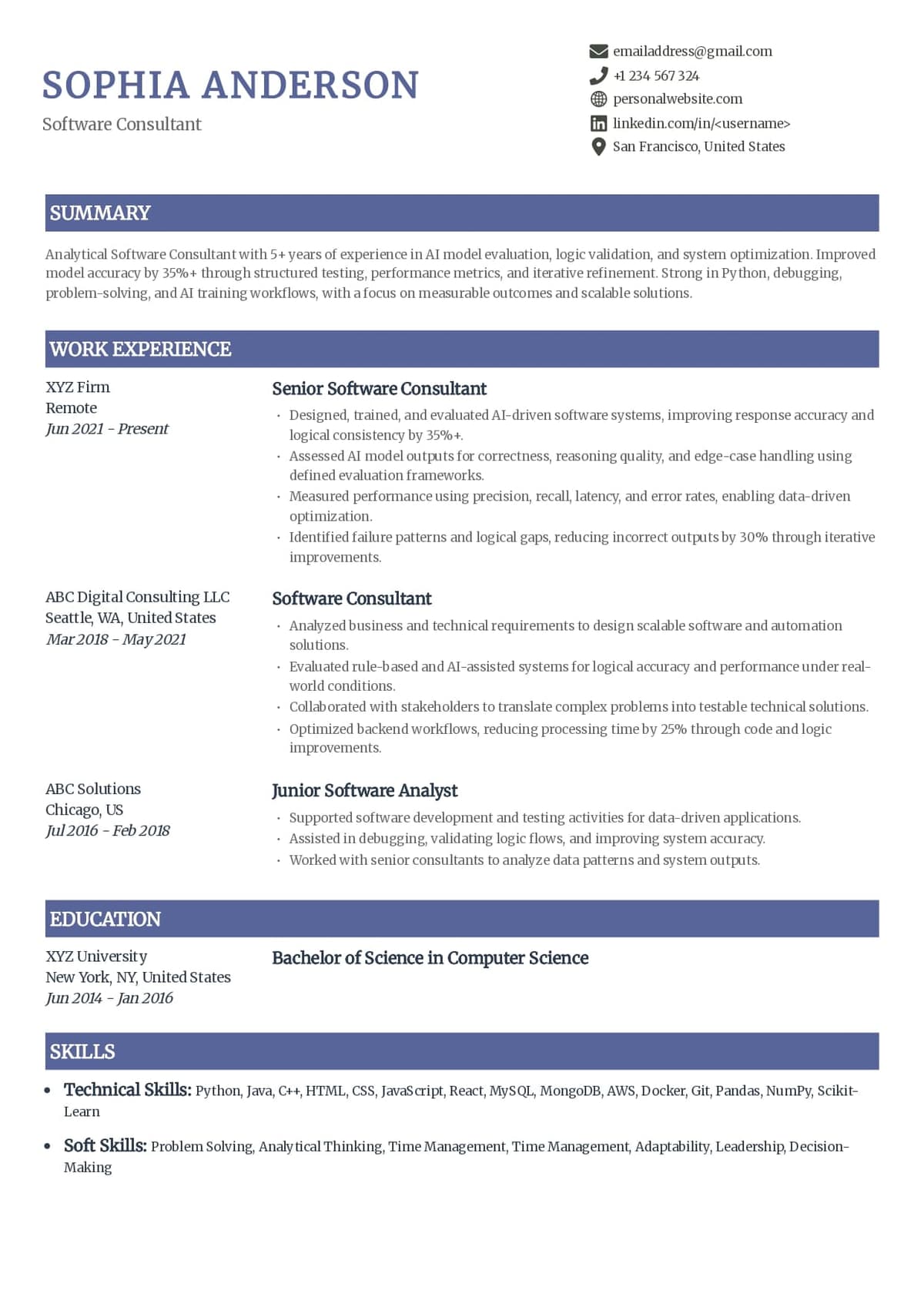 General Software Consultant Resume Example