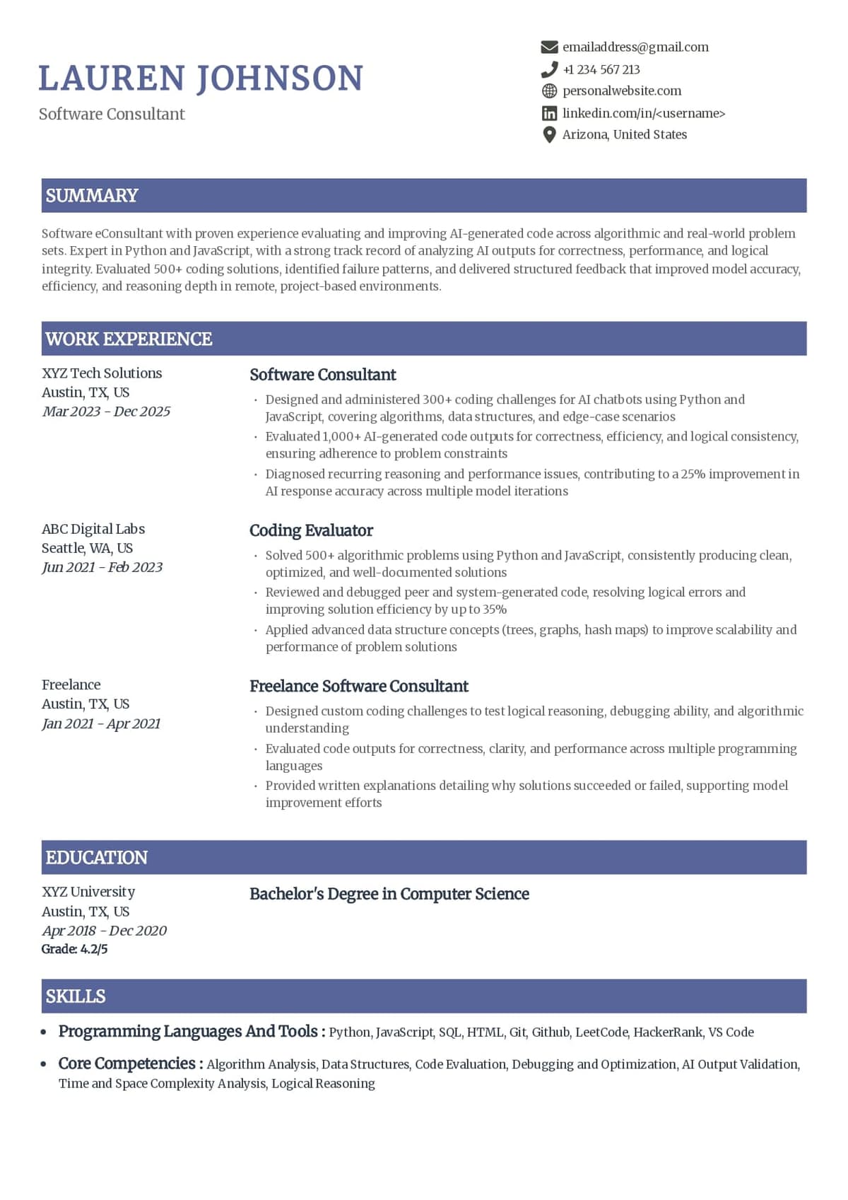 Software Consultant Resume Example - AI Focus