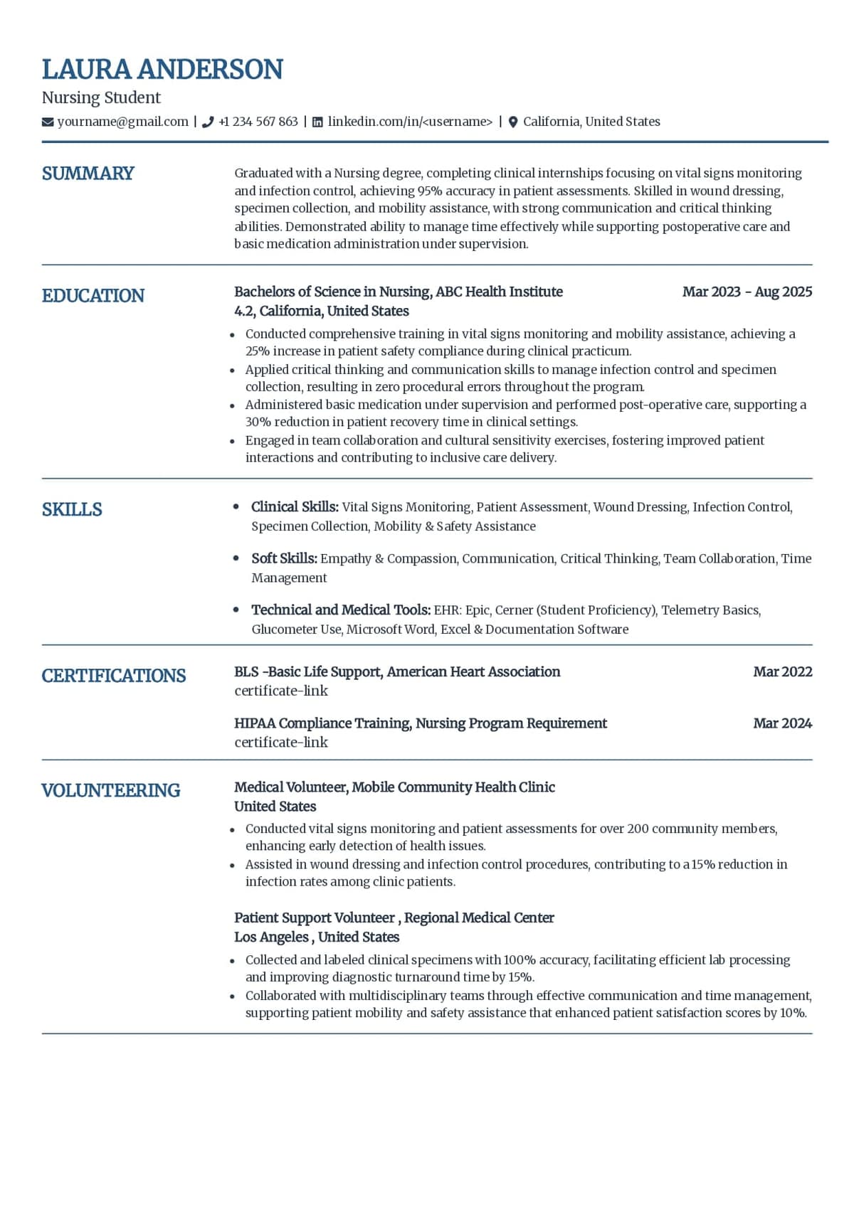 Nursing Student Resume Example