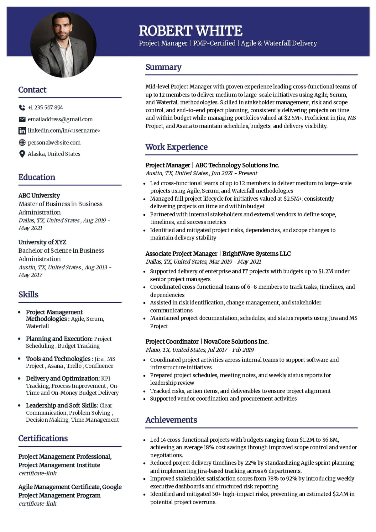 Best Project Manager Resume Template