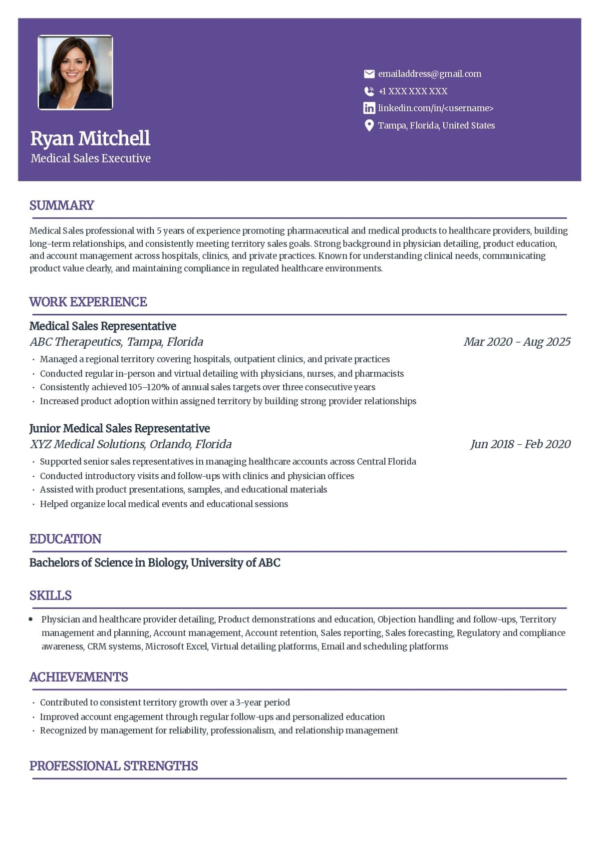 Medical Sales Resume Example