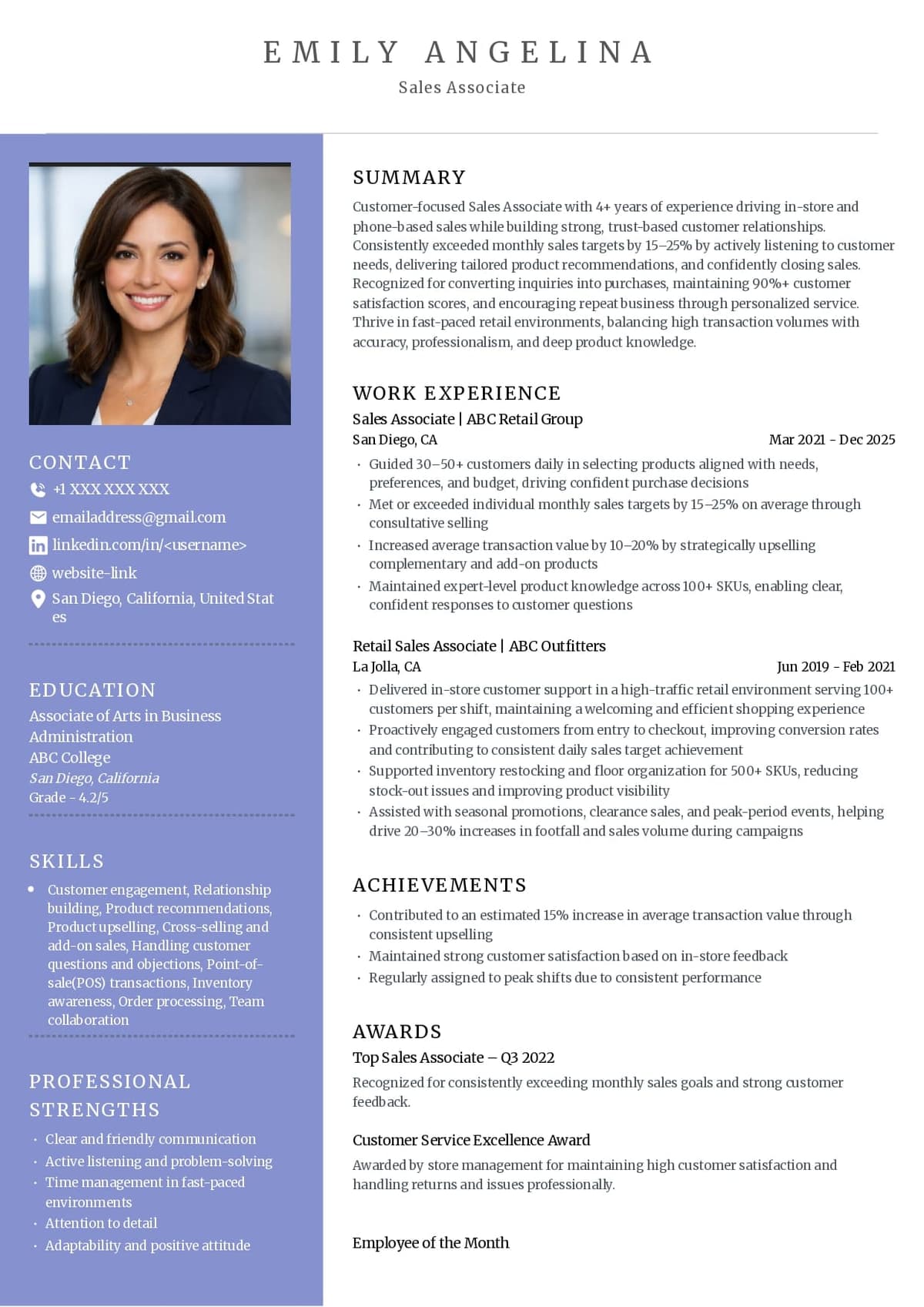 Sales Associate Resume Example