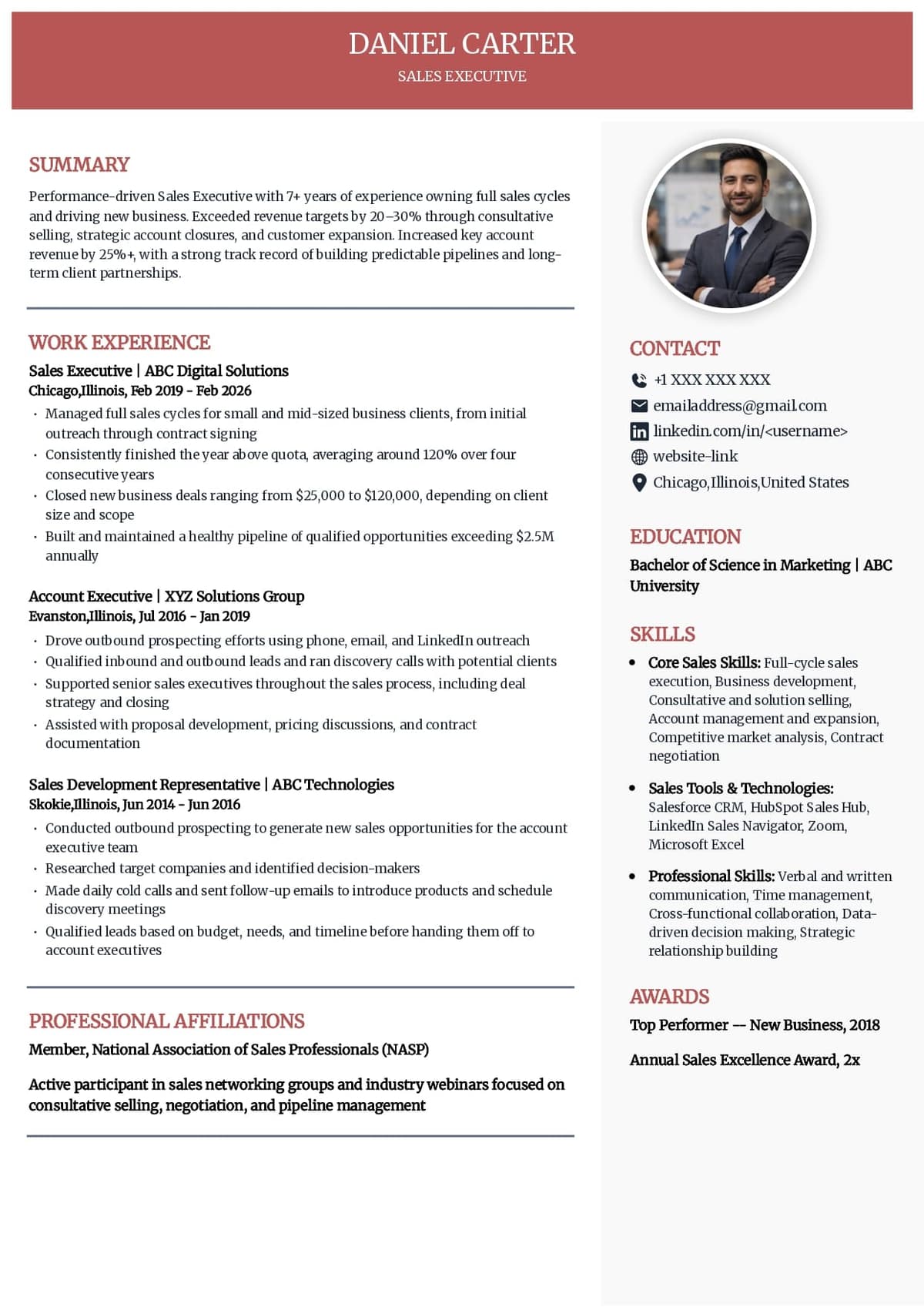 Sales Executive Resume Example