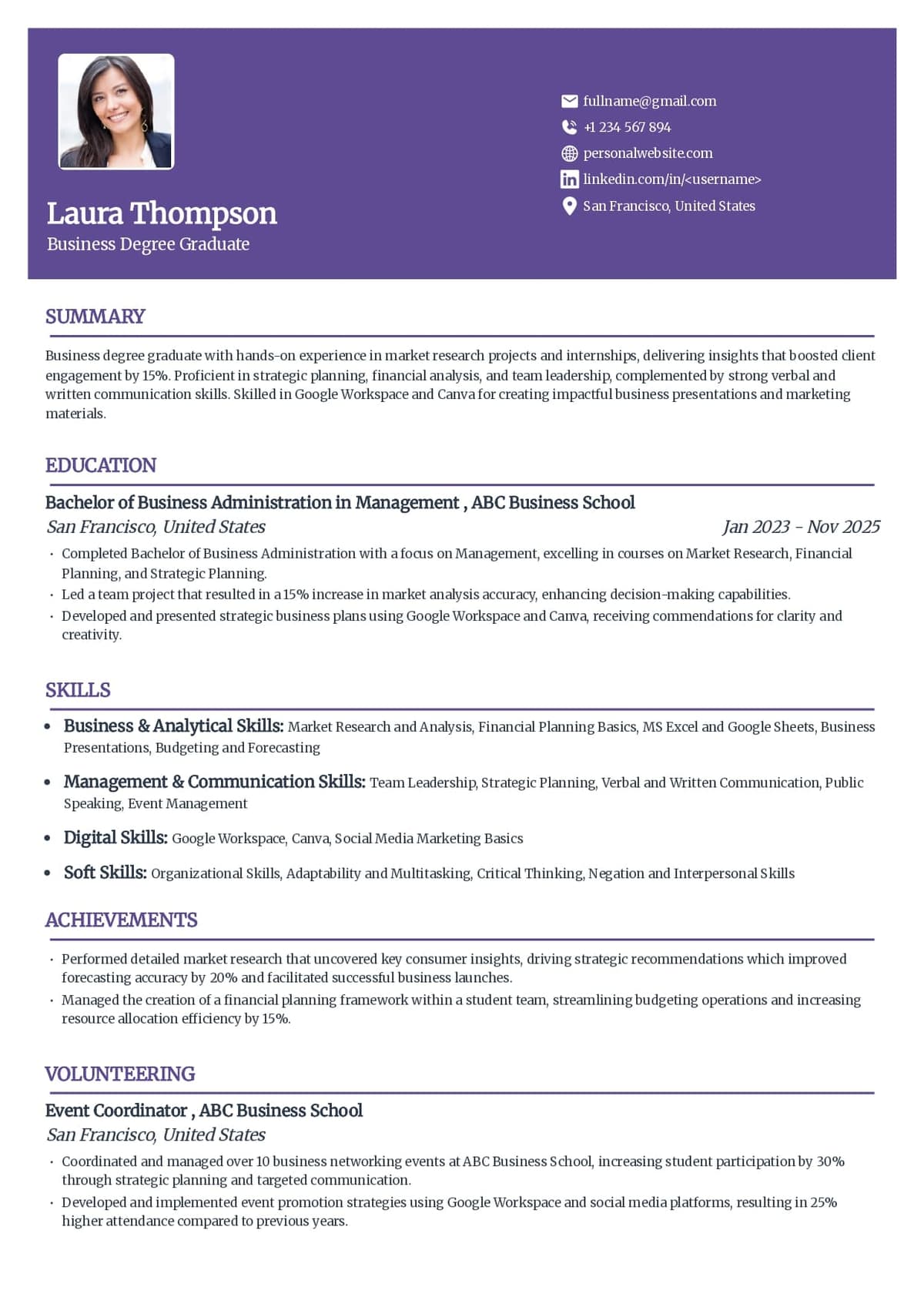 Business-Focused High School Student Resume Template