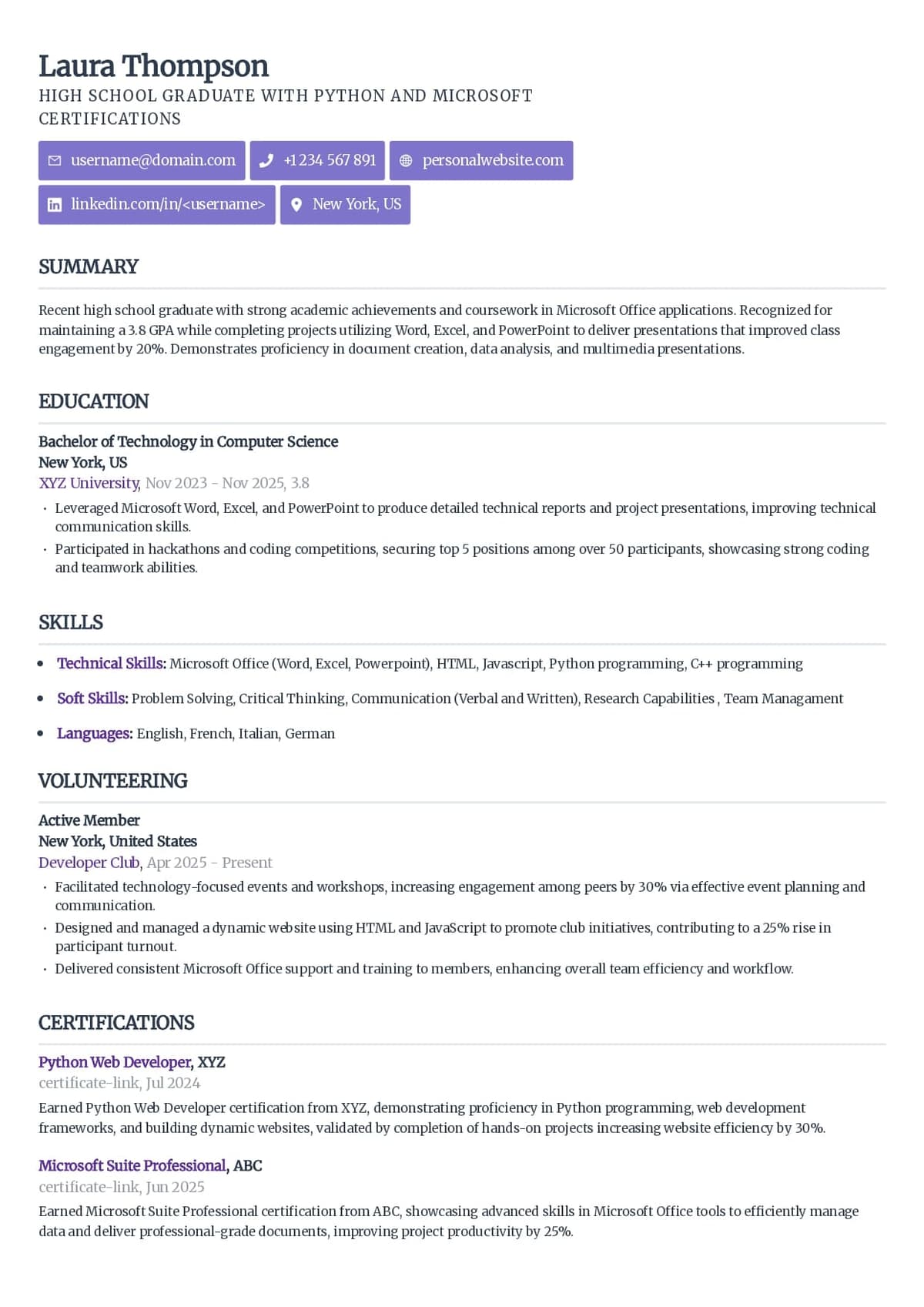 High School Student Resume Template