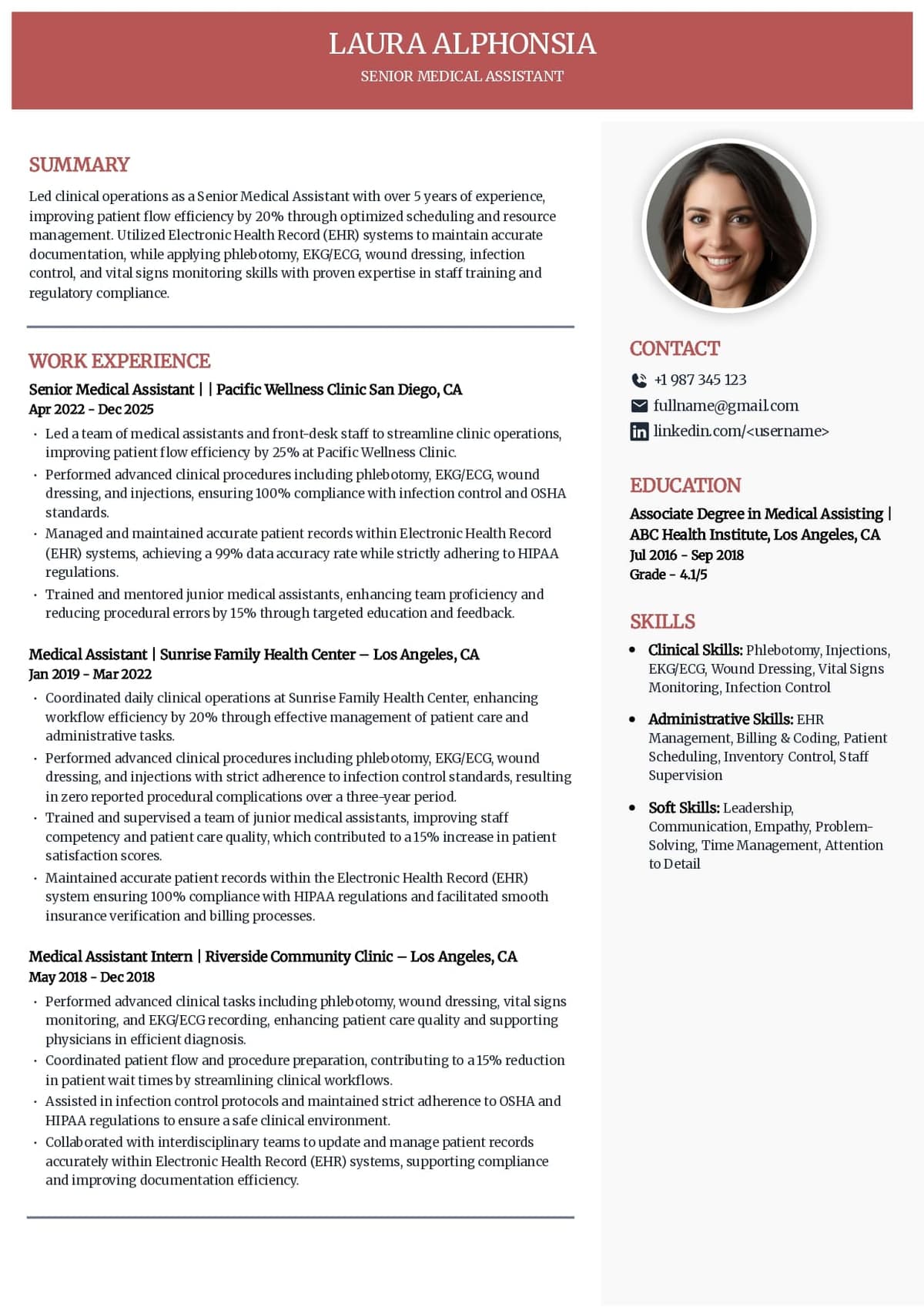 Senior Level Medical Assistant Resume Example