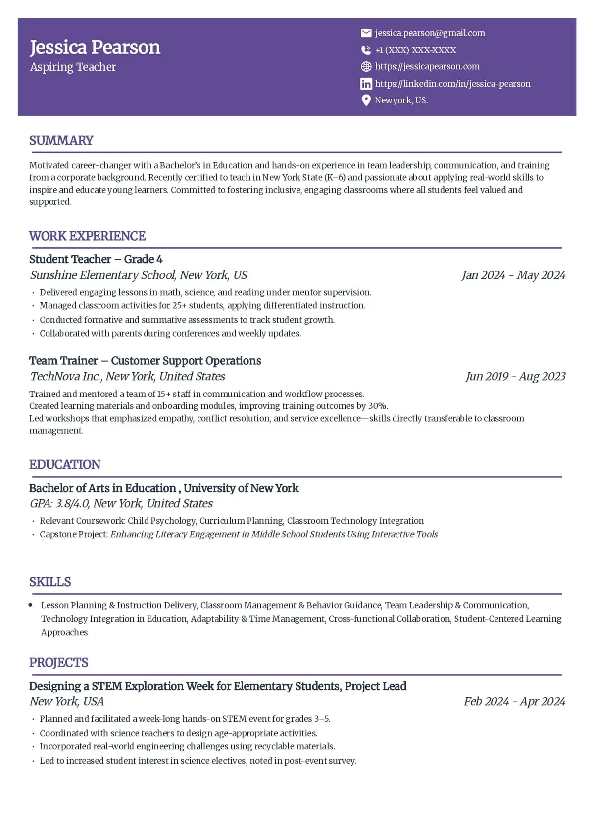 Career-Changer Teacher Resume Template