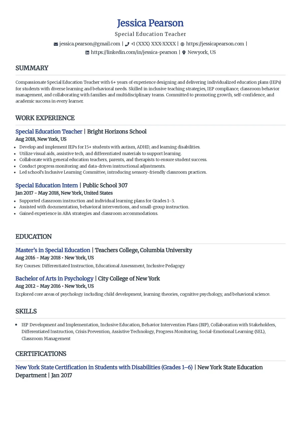 Special Education Teacher Resume Template